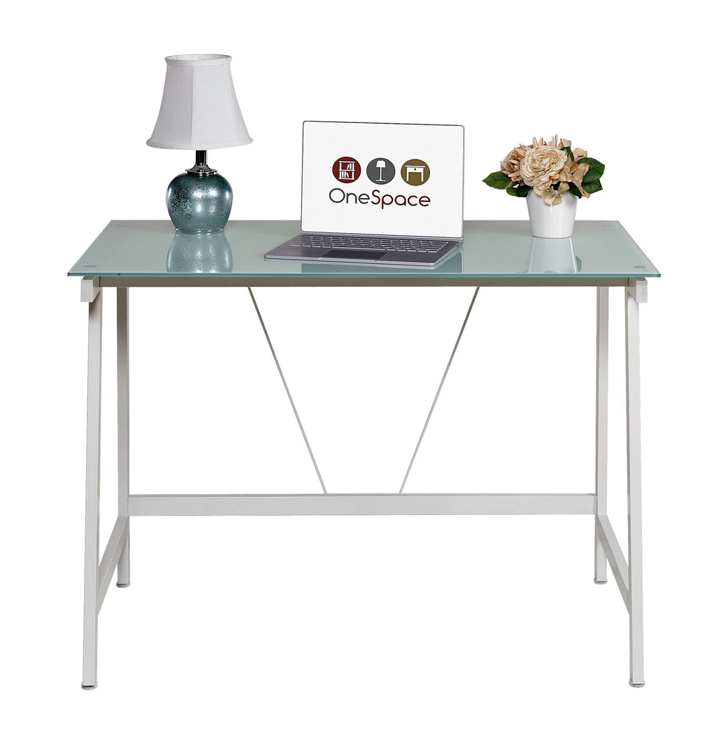 Contemporary Glass Writing Desk with Steel Frame V5197
