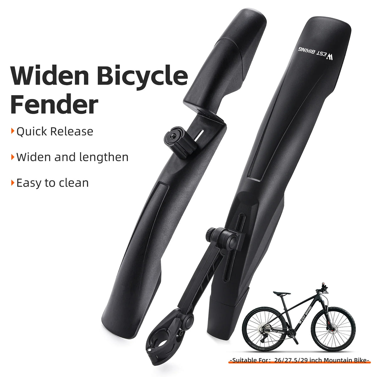 Adjustable Universal Bike Mudguards for 26-29in Bicycles, Front and Rear R824007