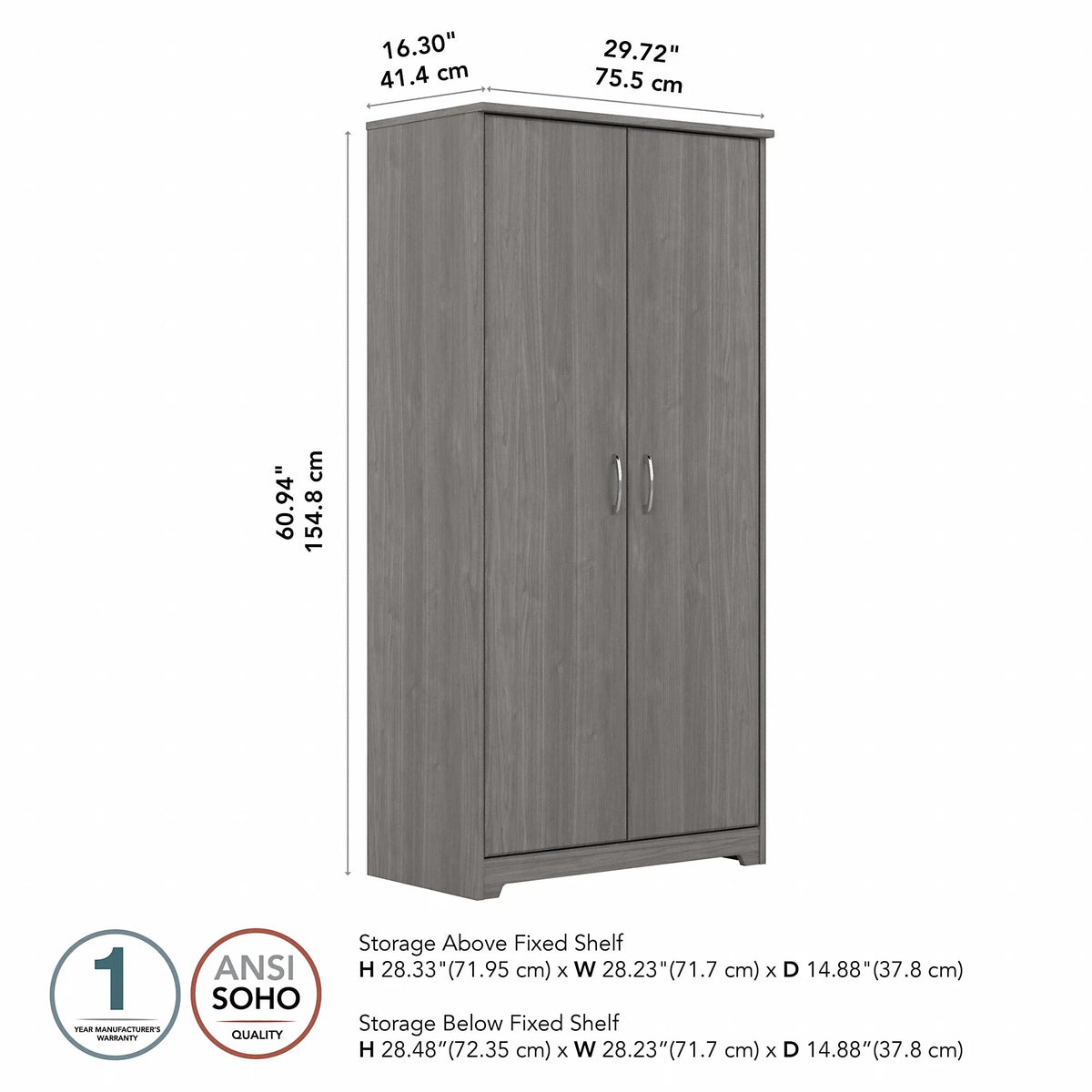 Tall Storage Cabinet with Doors in Modern Gray K447