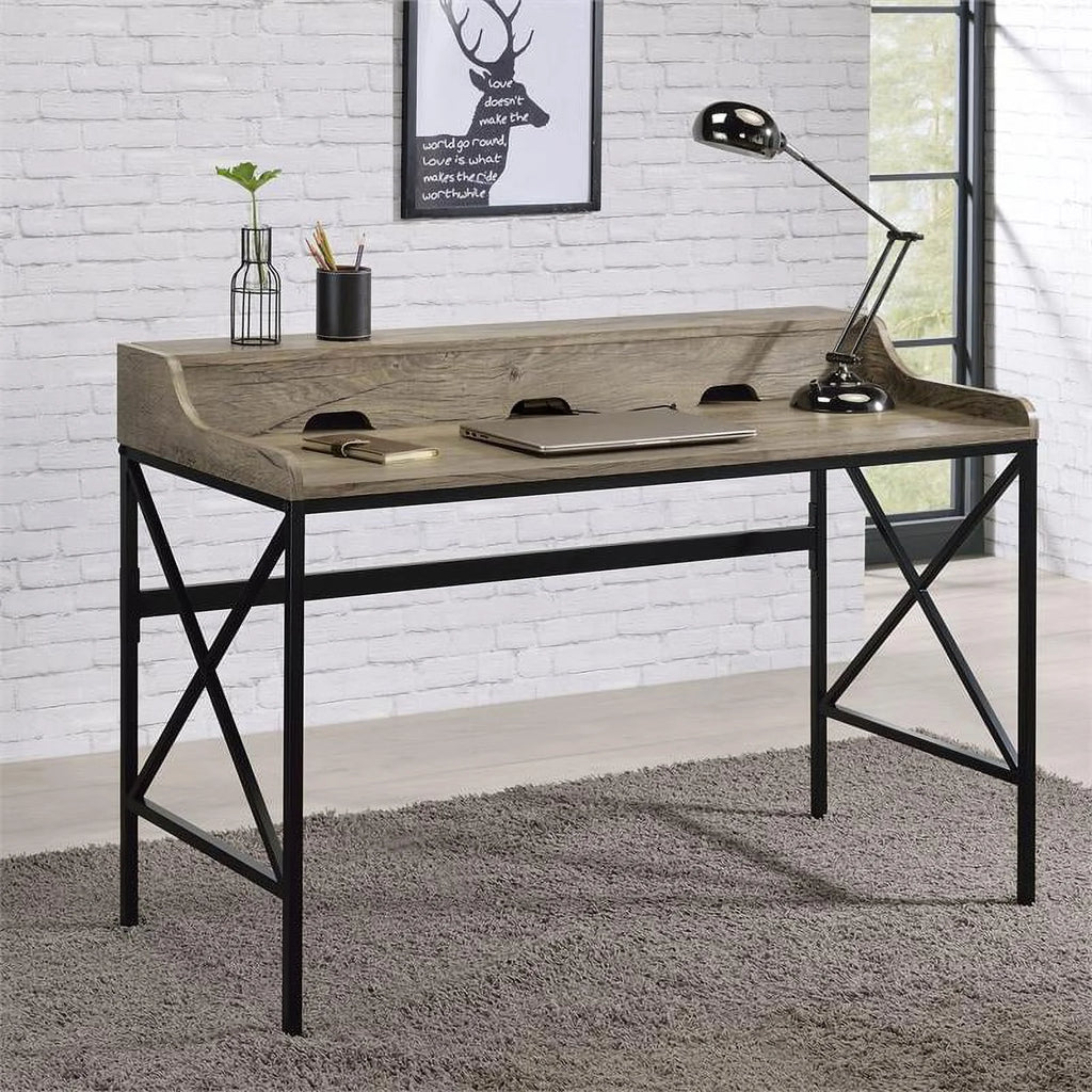 Wood and Black Metal Desk with USB Port K1463