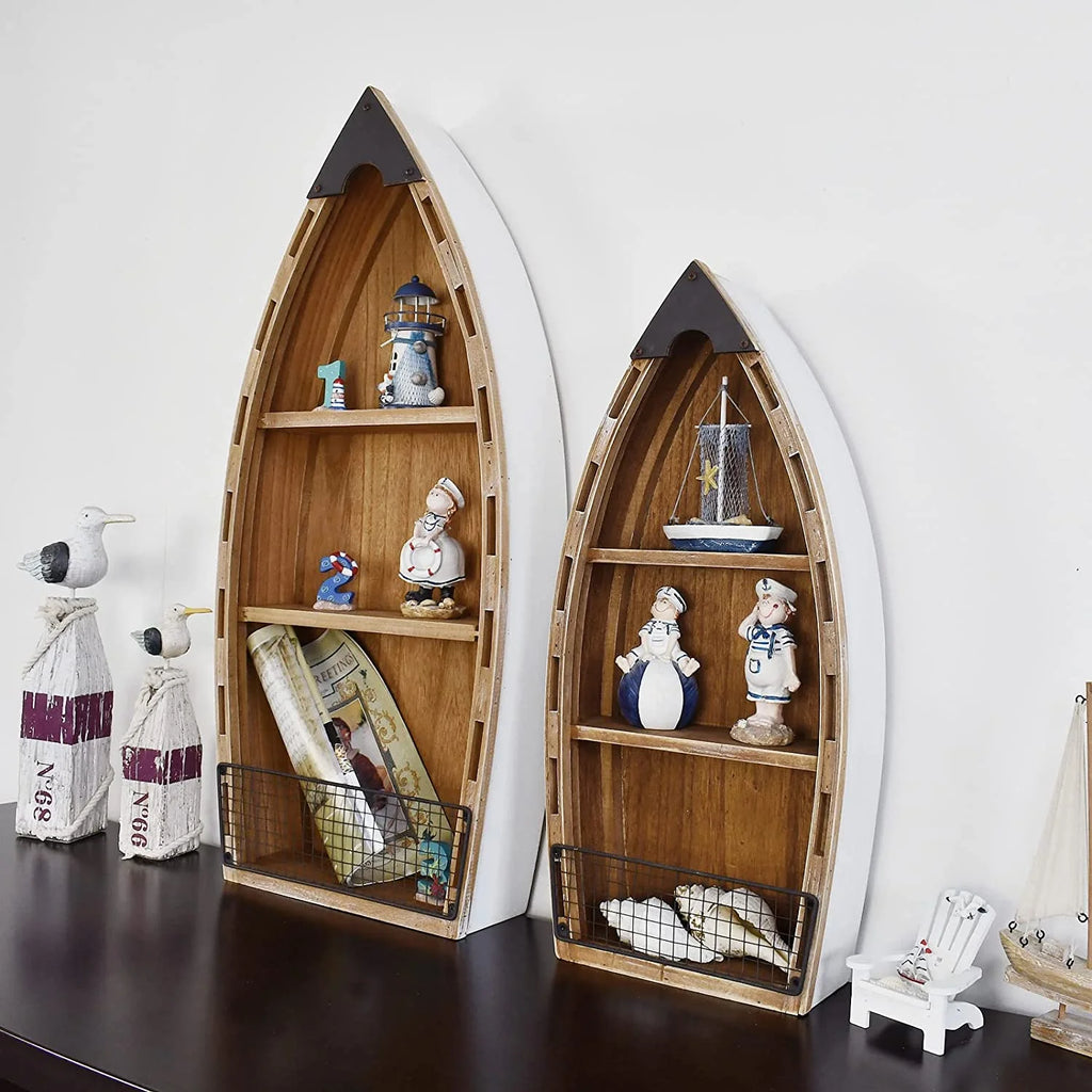 Wooden Boat Decor with 3 Tiers O52678