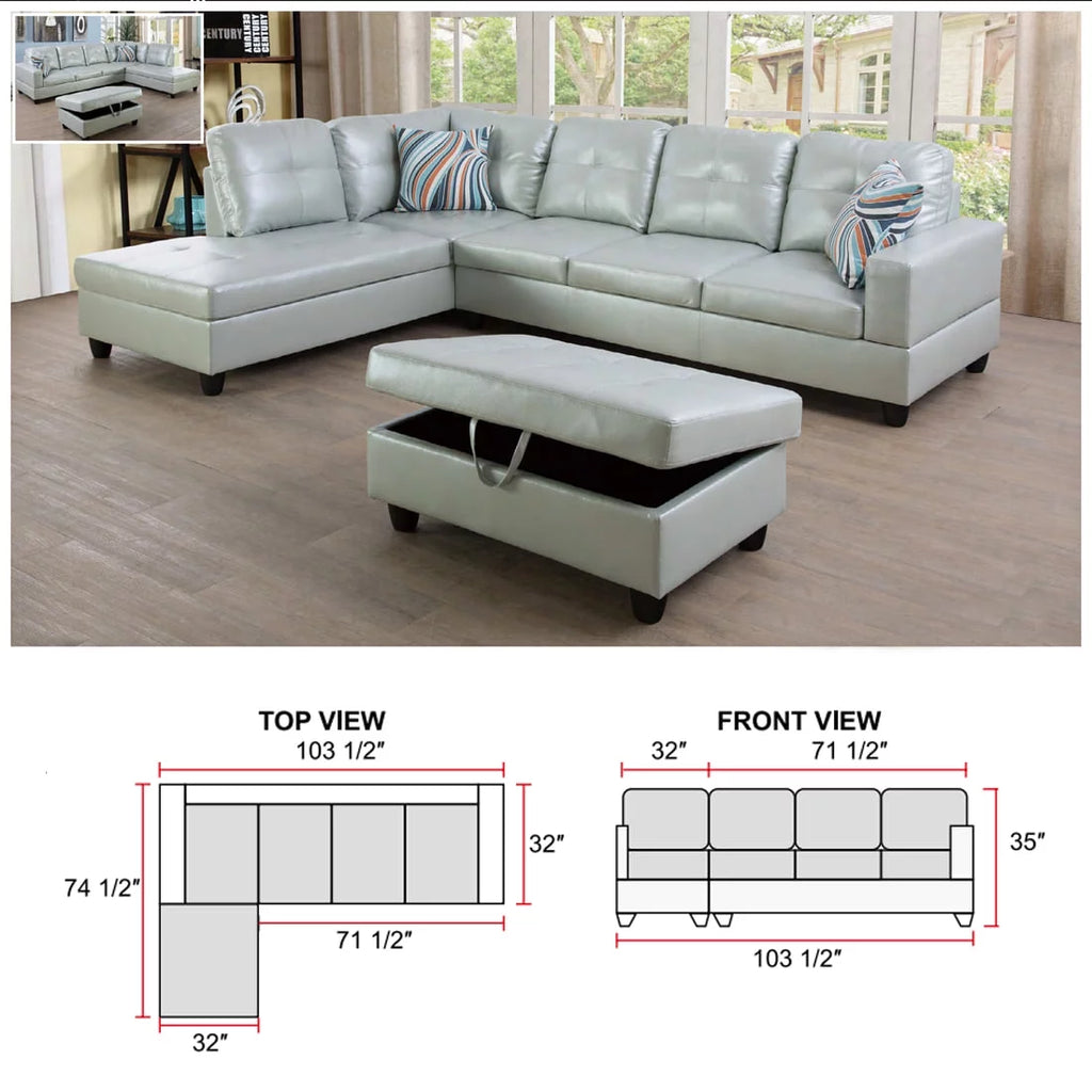 L-Shaped Sectional Sofa Set with Storage Ottoman and Pillows Y662