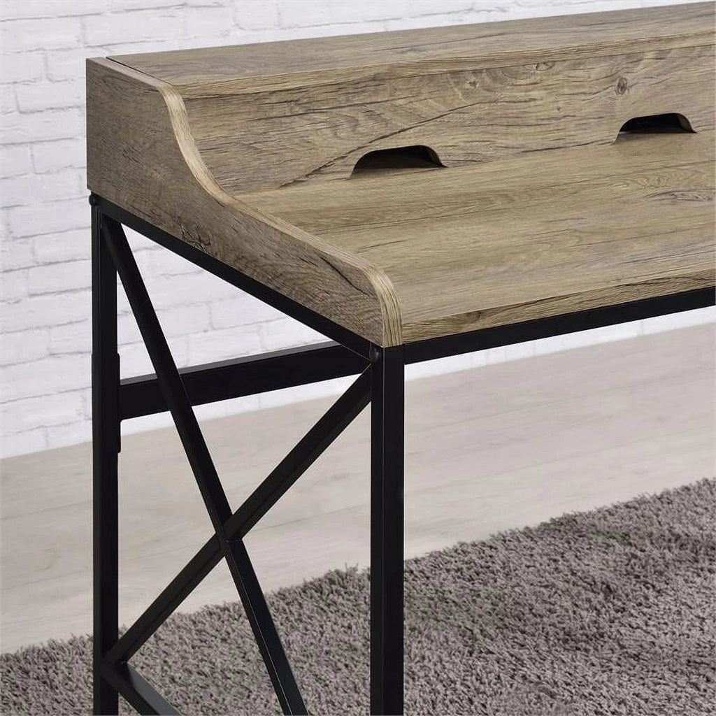 Wood and Black Metal Desk with USB Port K1463