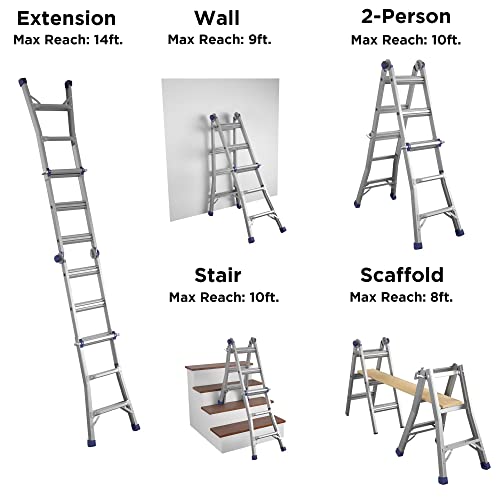 18 ft Reach Height Aluminum Multi-Position Ladder, 300 lb. Load Capacity Type IA Duty Rating X559
