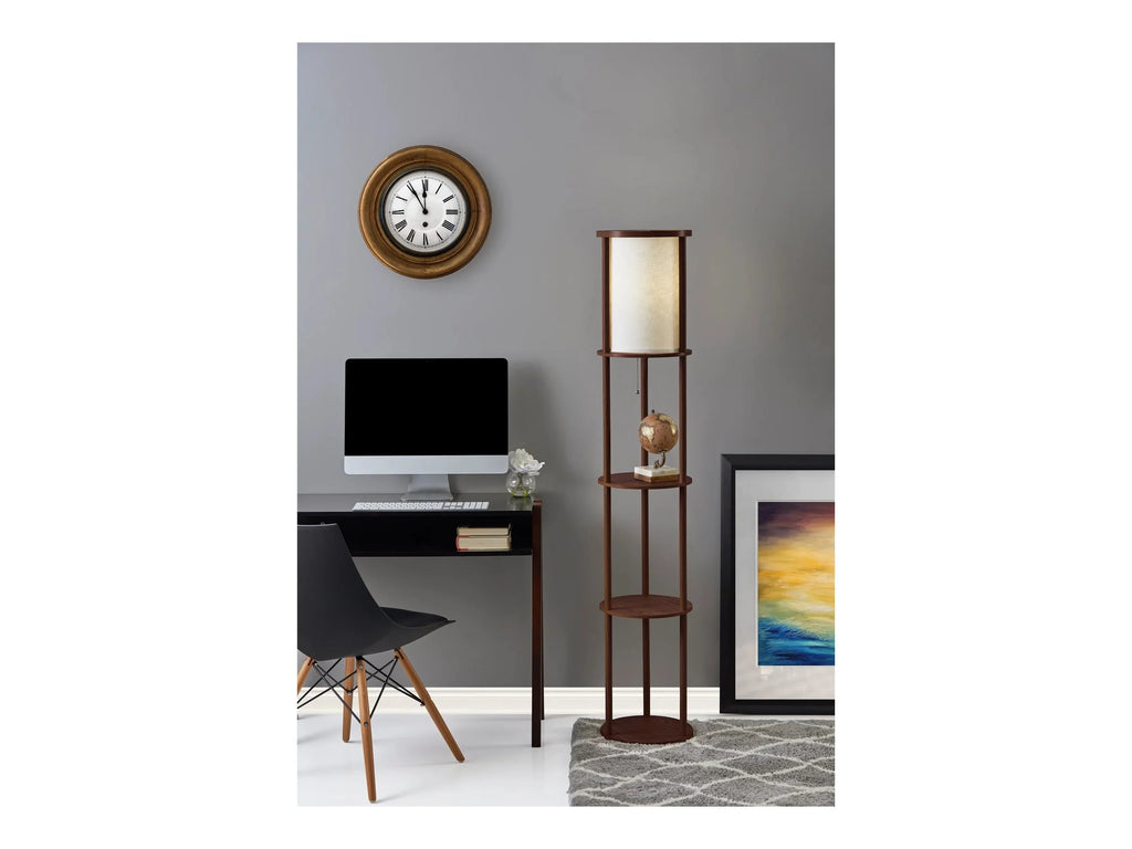 Round Shelf Floor Lamp with Walnut Wood Veneer E3701
