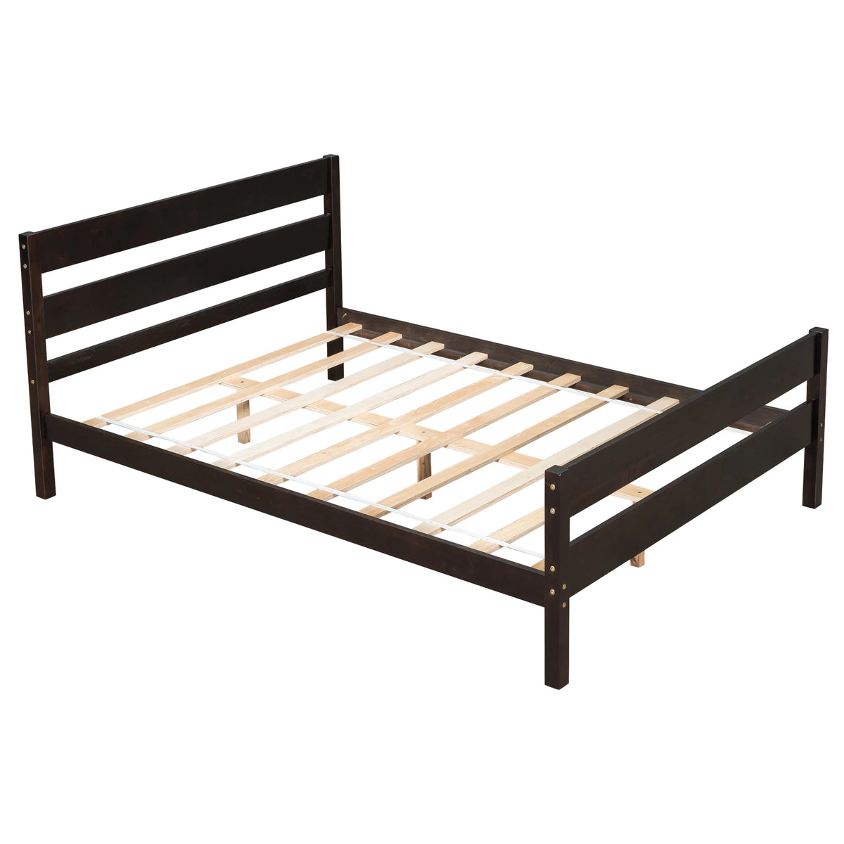 Full Espresso Platform Bed Frame with Headboard and Under Bed Storage W95631