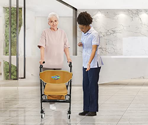 Heavy Duty Rollator Walker with Seat, Extra Wide Alluminium Folding Rolling Walker 450LB with Wide Basket & Padded Seat, 4 Wheel Walker (Black) N982561