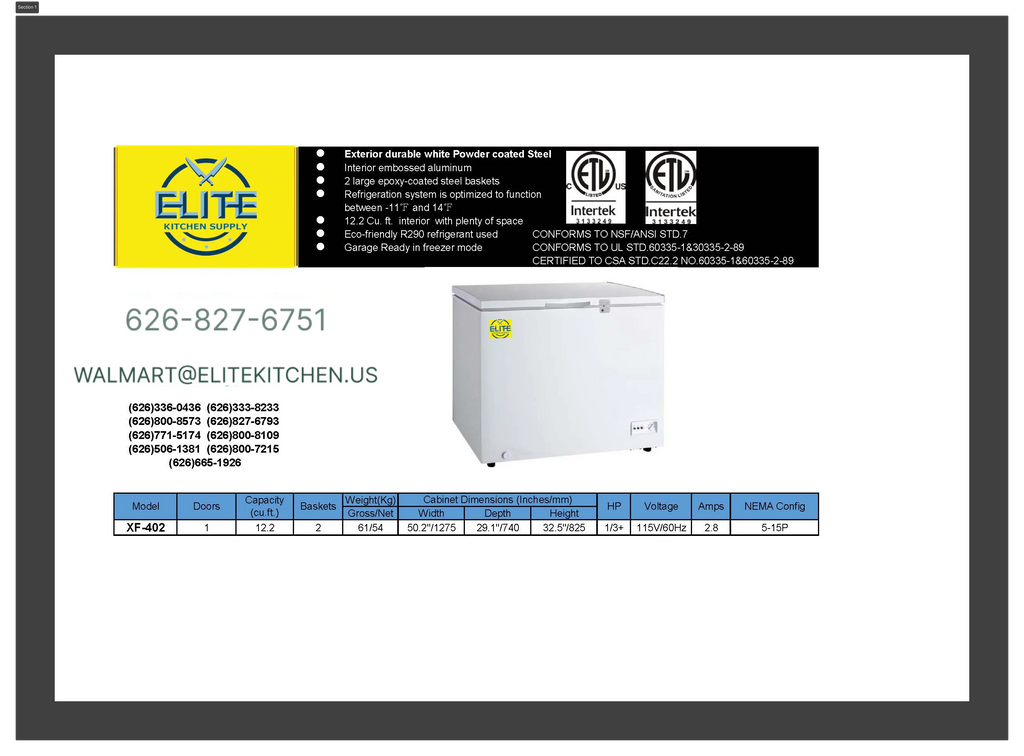 White 12.2 Cu.Ft. Commercial Chest Freezer with Top Open Door P9523
