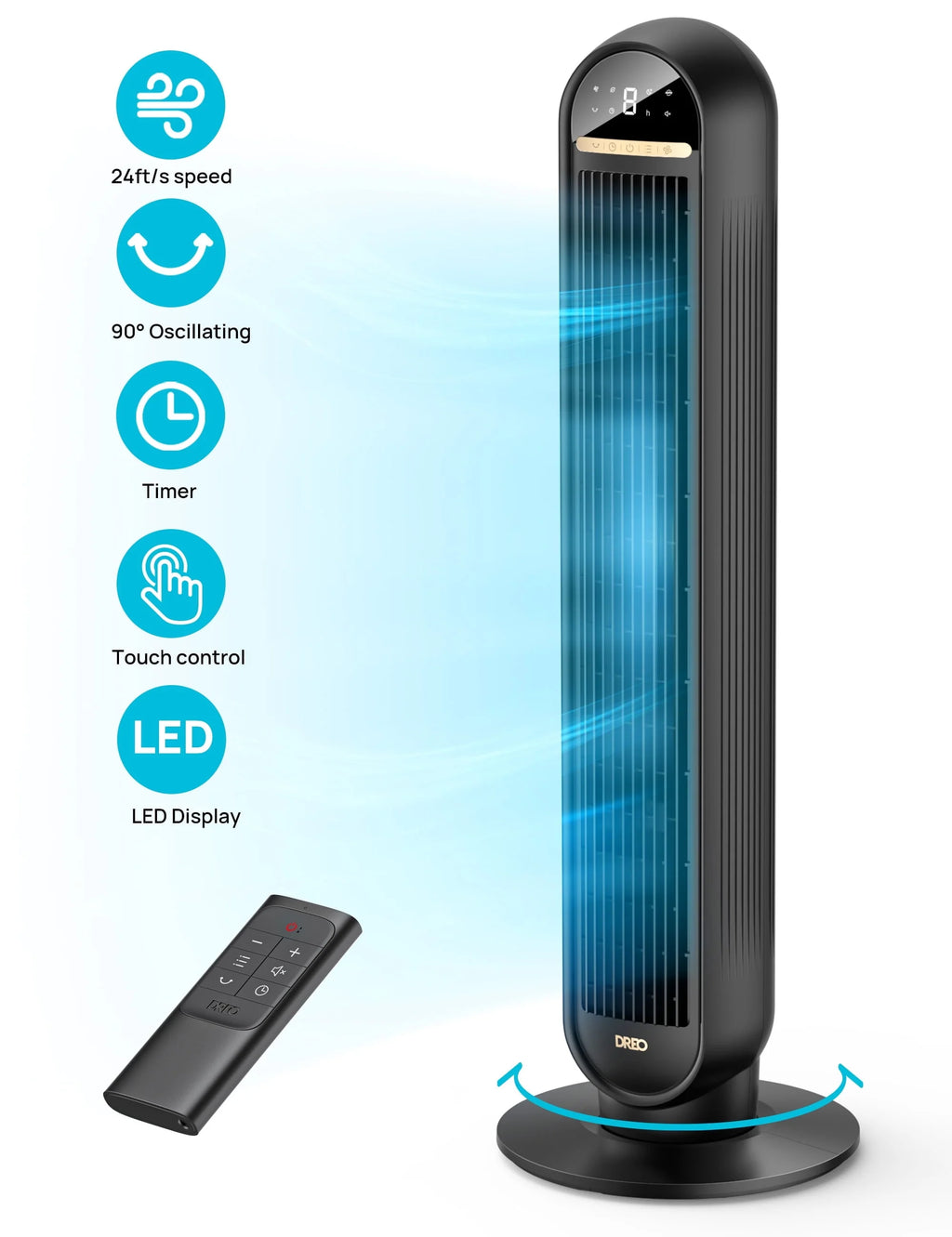 36 Standing Floor Fan with Remote, 90° Oscillating, 4 Speeds, 4 Modes S252