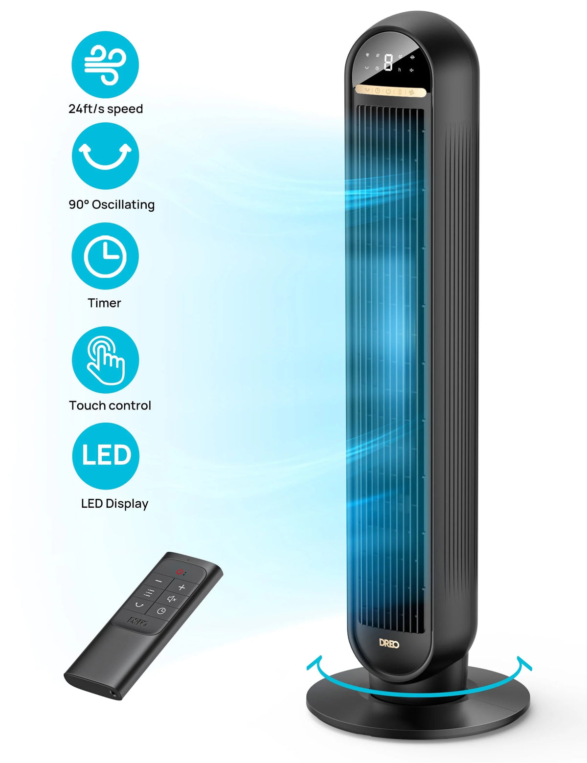 36 Standing Floor Fan with Remote, 90° Oscillating, 4 Speeds, 4 Modes S252