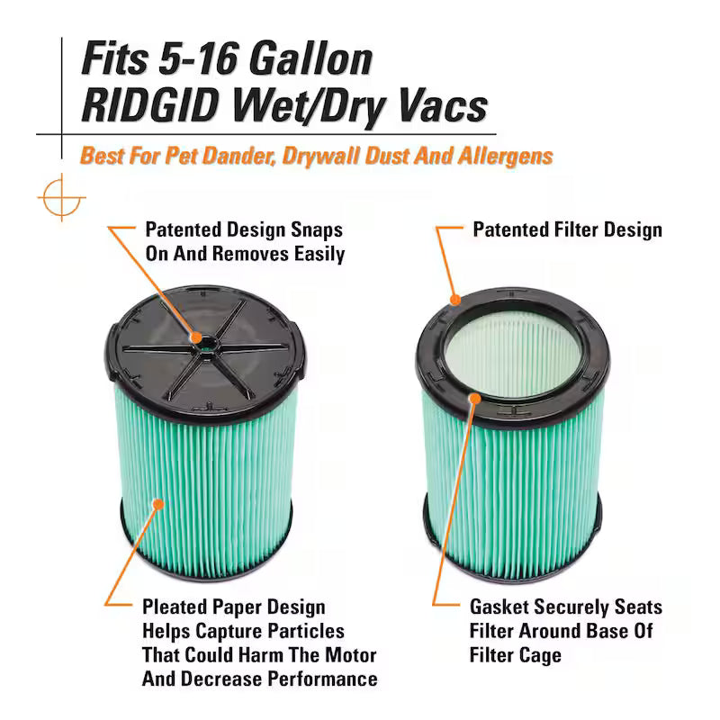 HEPA Pleated Paper Wet/Dry Vac Cartridge Filter 4-Pack V81169
