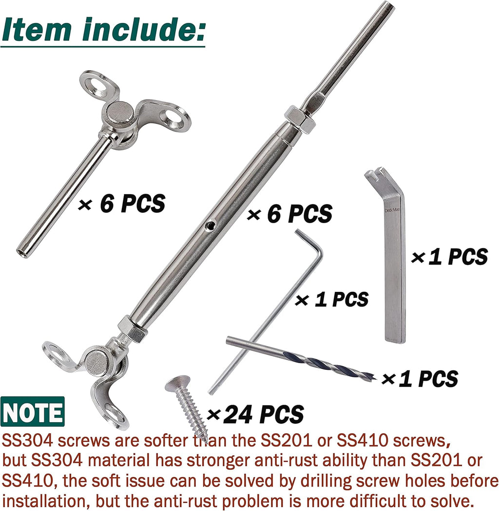 T316 Stainless Steel Adjustable Angle 1/8 Cable Railing Kit Hardware 10 Pack E665987