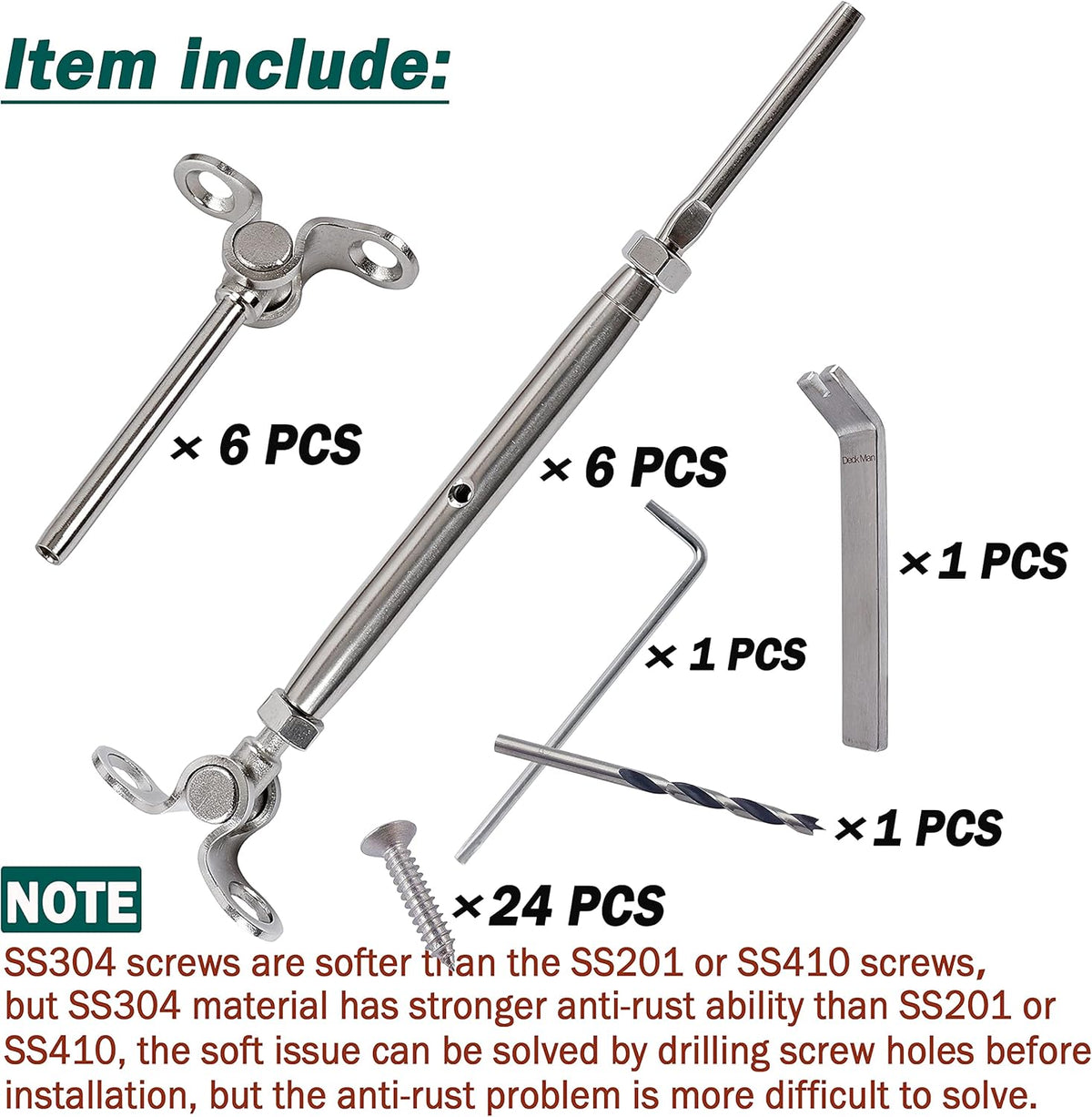 T316 Stainless Steel Adjustable Angle 1/8 Cable Railing Kit Hardware 10 Pack E665987