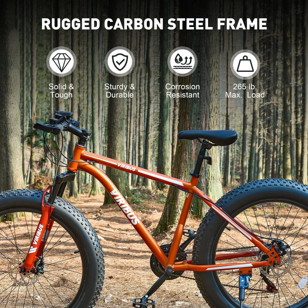 26 Fat Tire Mountain Bike with Front Suspension 21 Speeds Disc Brakes Orange O160