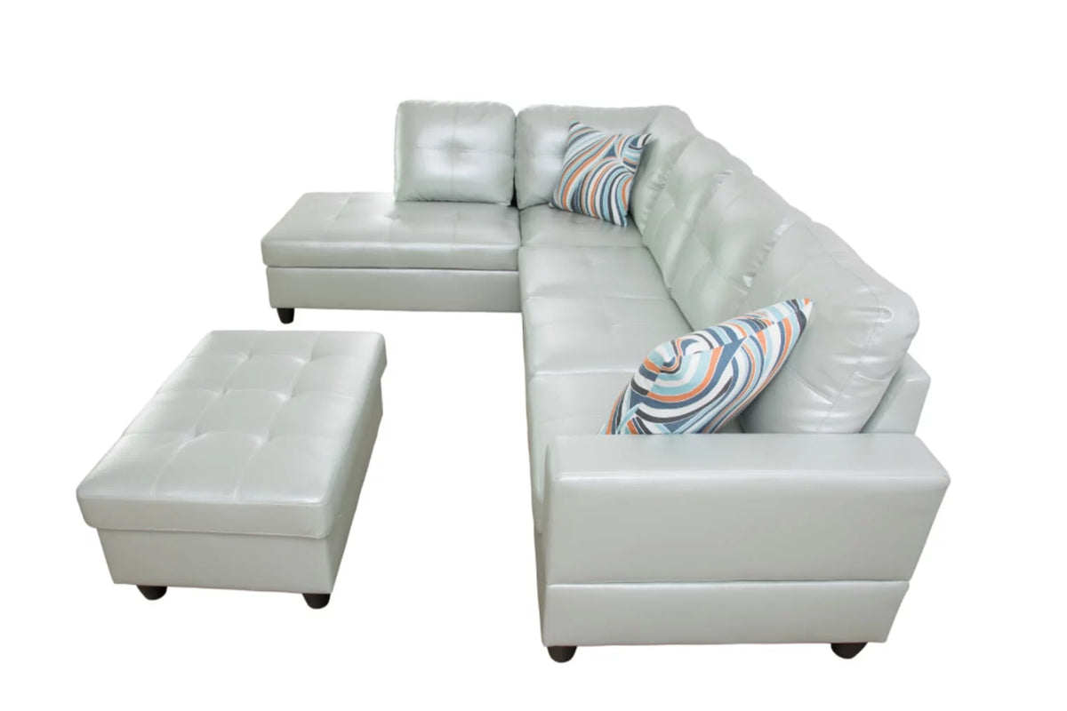 L-Shaped Sectional Sofa Set with Storage Ottoman and Pillows Y662