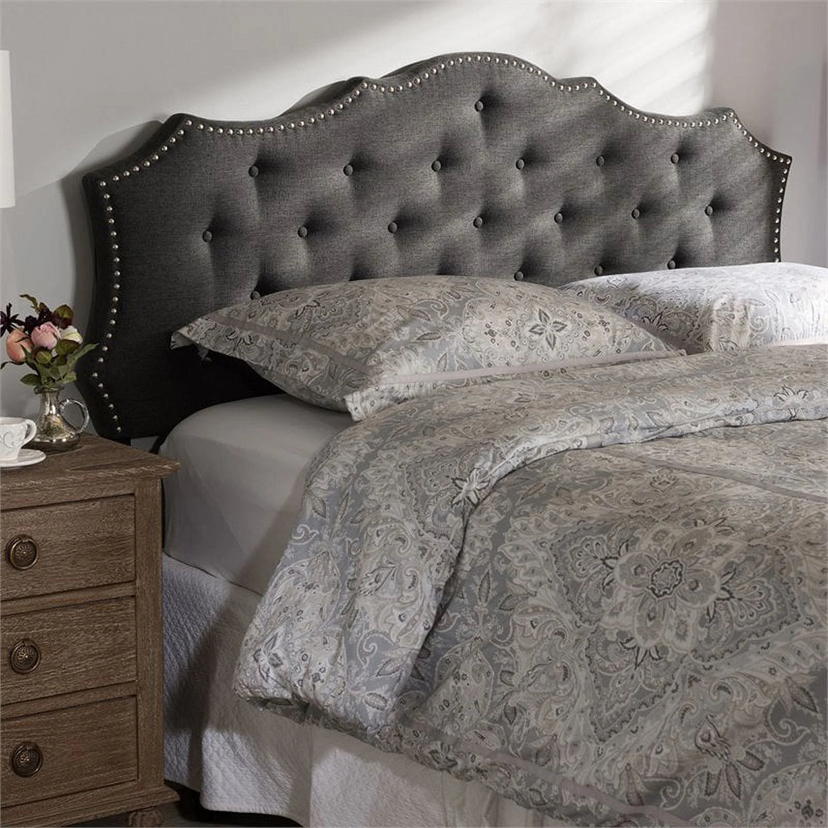Tufted Queen Panel Headboard in Dark Gray W56981