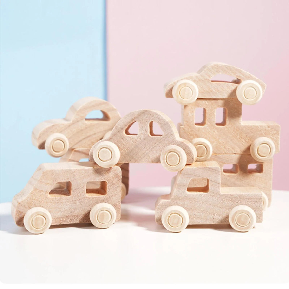 8Pcs Wooden Mini Car Building Blocks Stacking Balance Game X54110