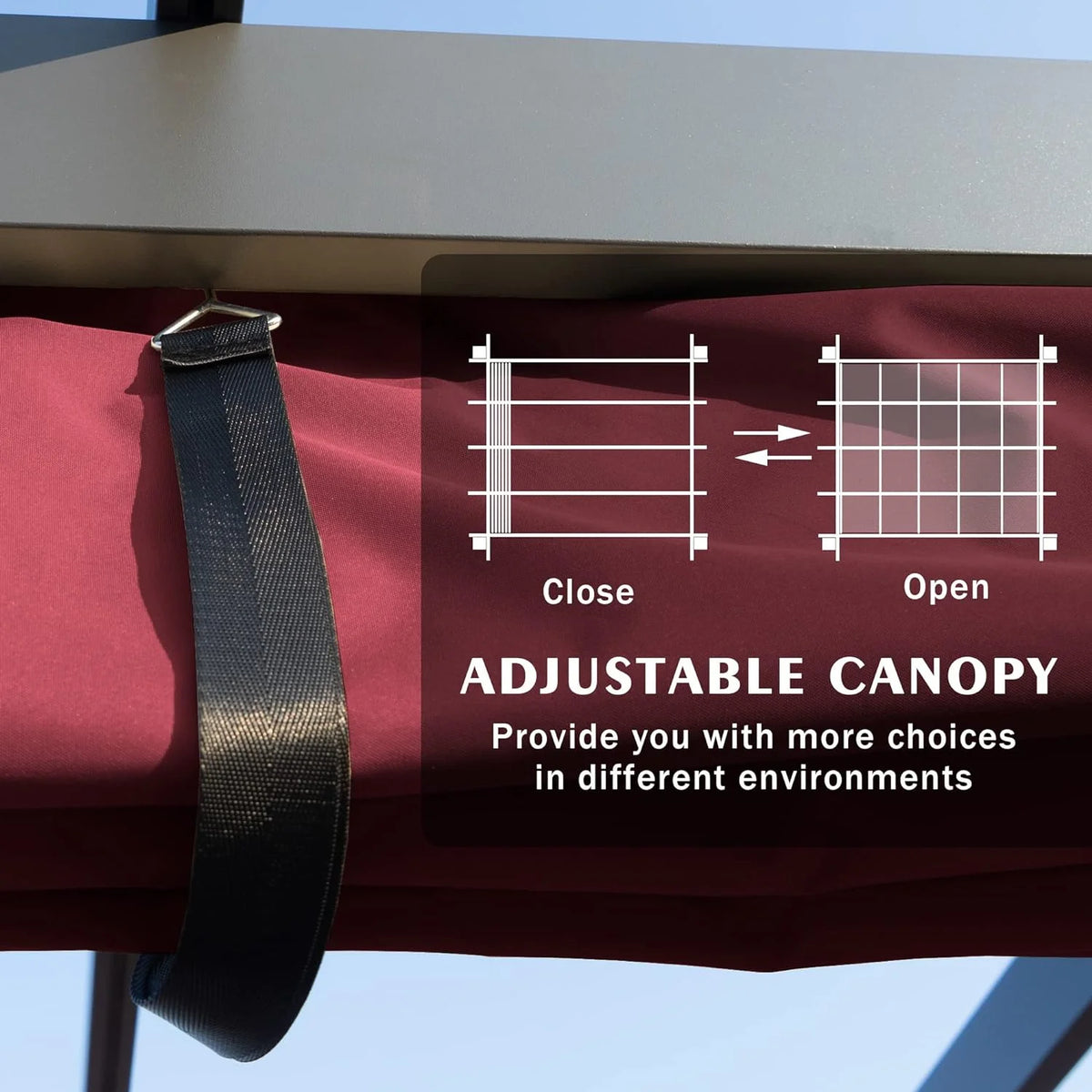 Extra-Large Gray Aluminum Frame Pergola with Sunshade Canopy 10' x 13' Burgundy S721255