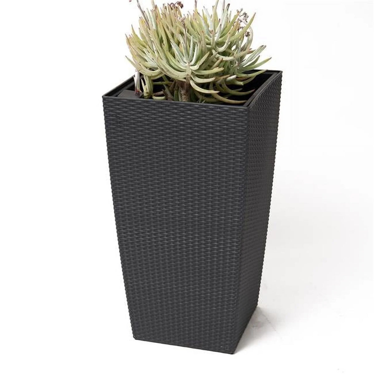 30" Black Rattan Self Watering Square Planter Pot X4230