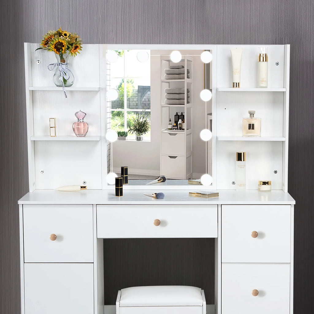 White Vanity Set with Mirror and Lights A2354