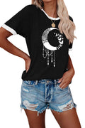 Butterfly Printed Short Sleeve Tee with Crew Neck I889134