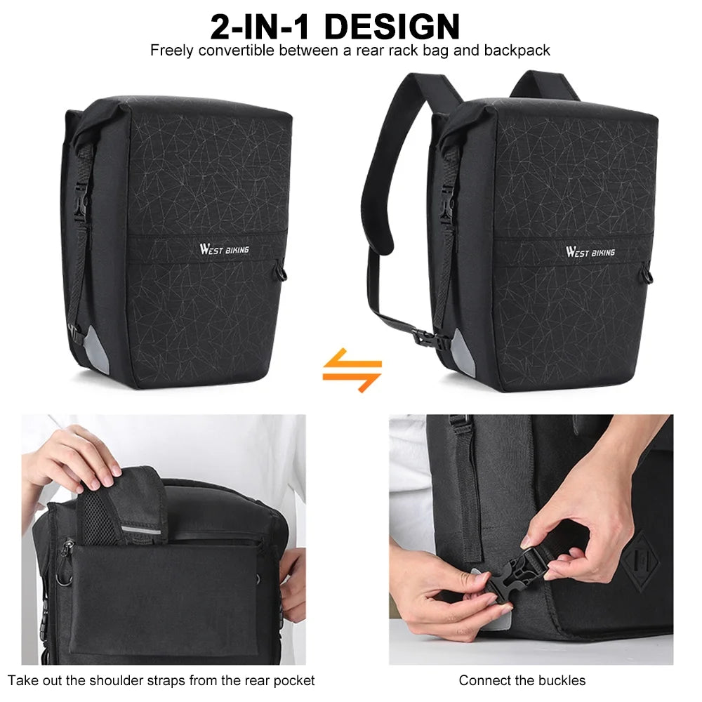 Waterproof Cycling Bike Trunk Bag with Shoulder Straps, 2-in-1 Rear Rack Bag 17L-29L Z307974