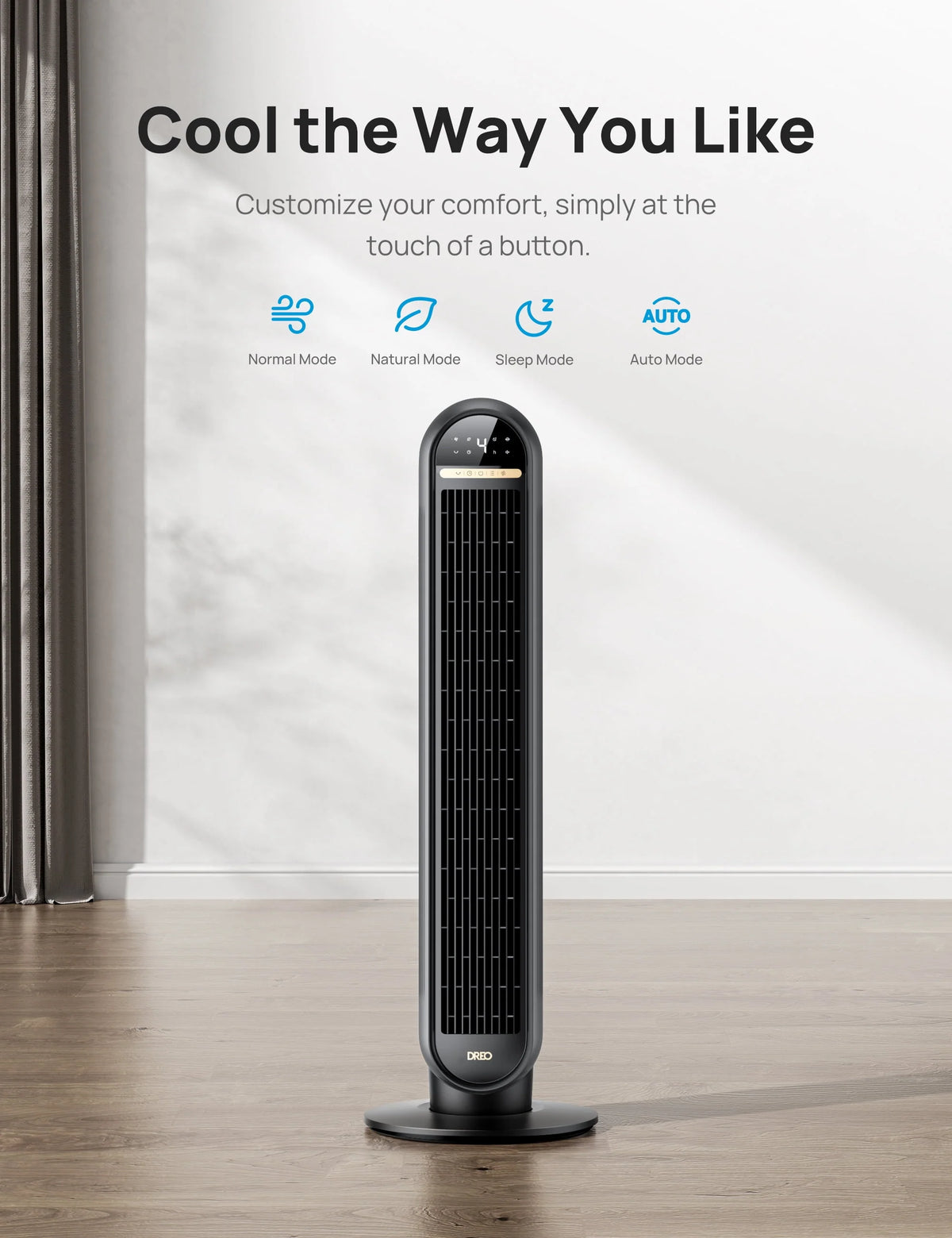 36 Standing Floor Fan with Remote, 90° Oscillating, 4 Speeds, 4 Modes S252