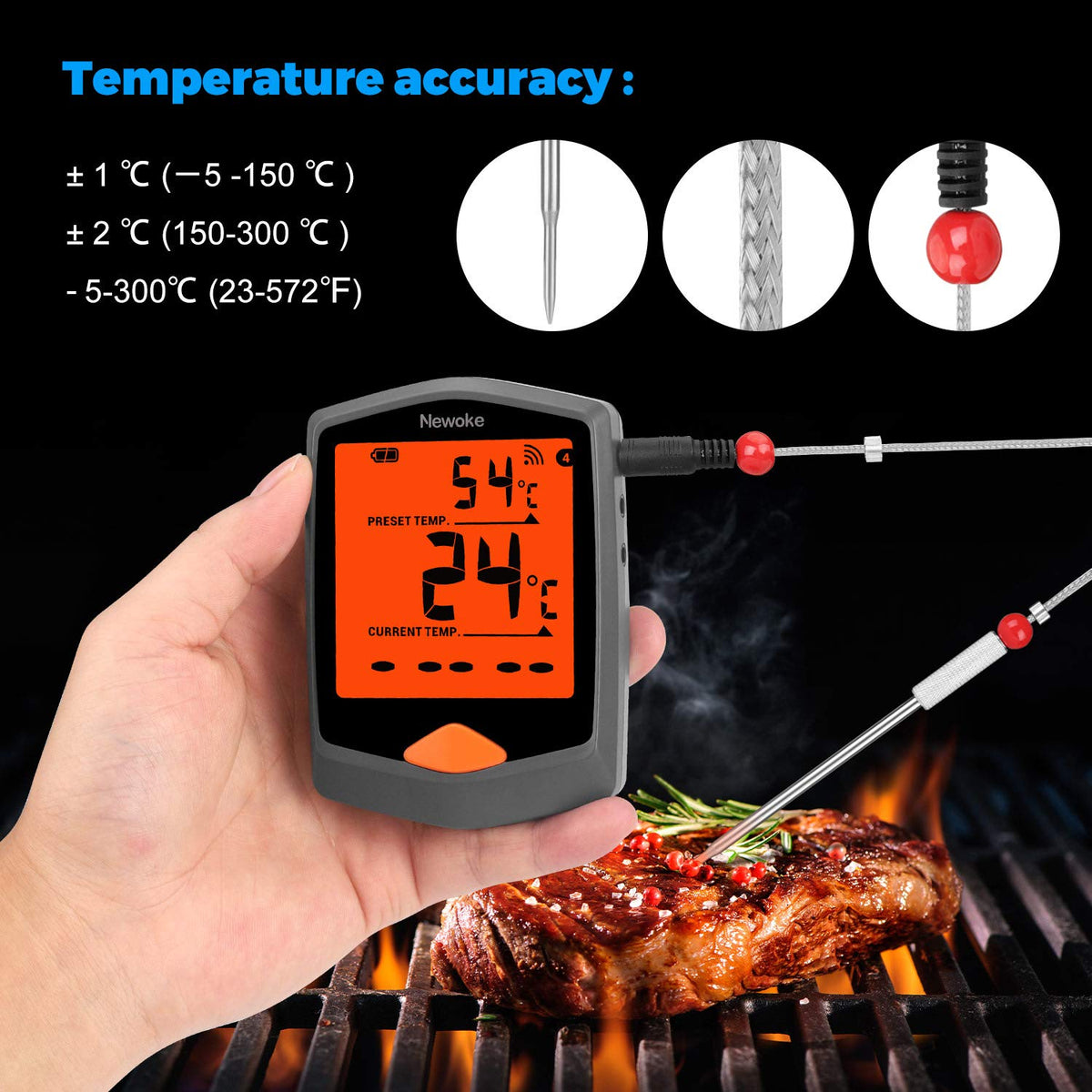 Digital Meat Thermometer with 2 Probes, 3.3 Inch LCD Display, Pack of 2 L6057