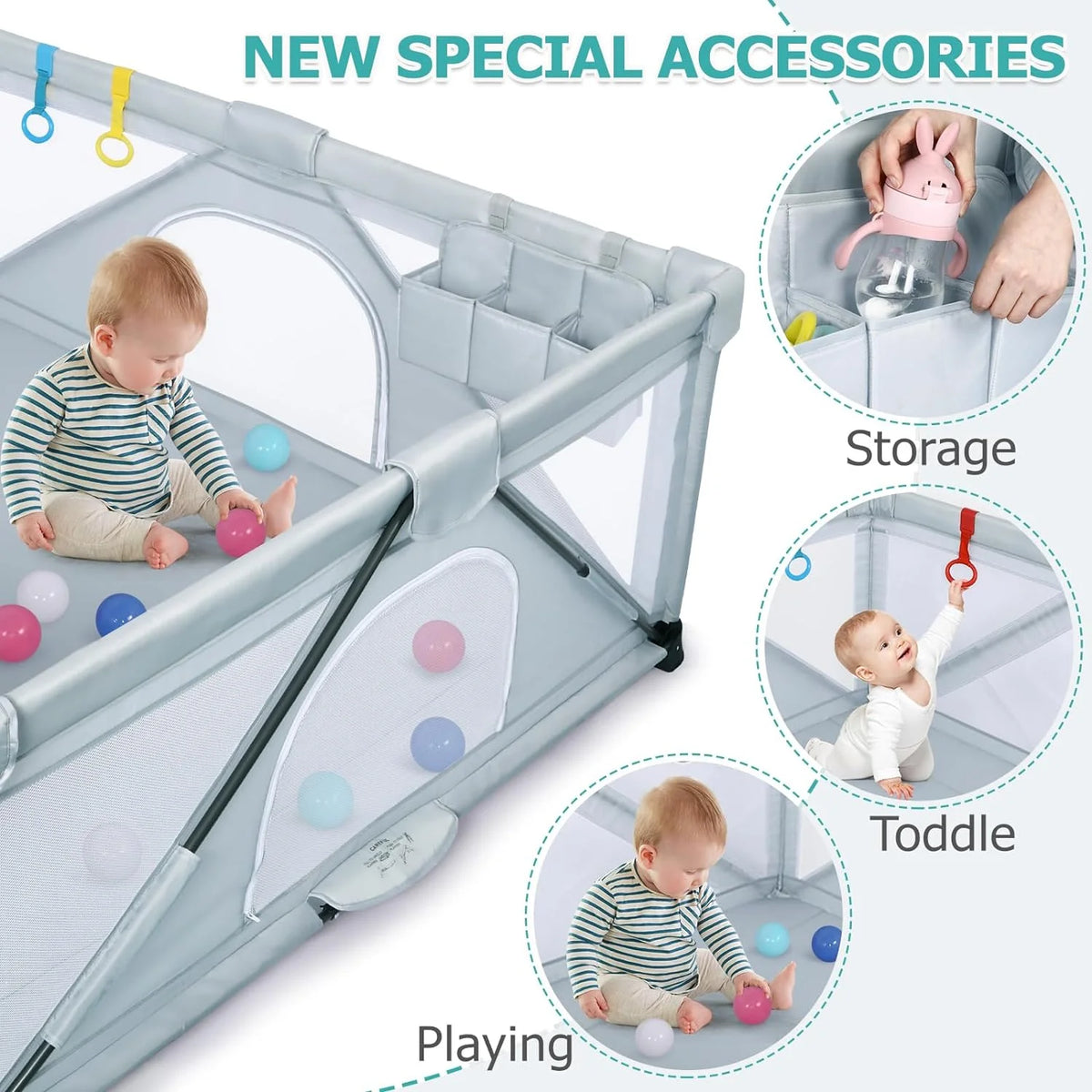 Foldable Large Play Pen with 2 Storage Bags 50 Balls (71" × 59") U118069