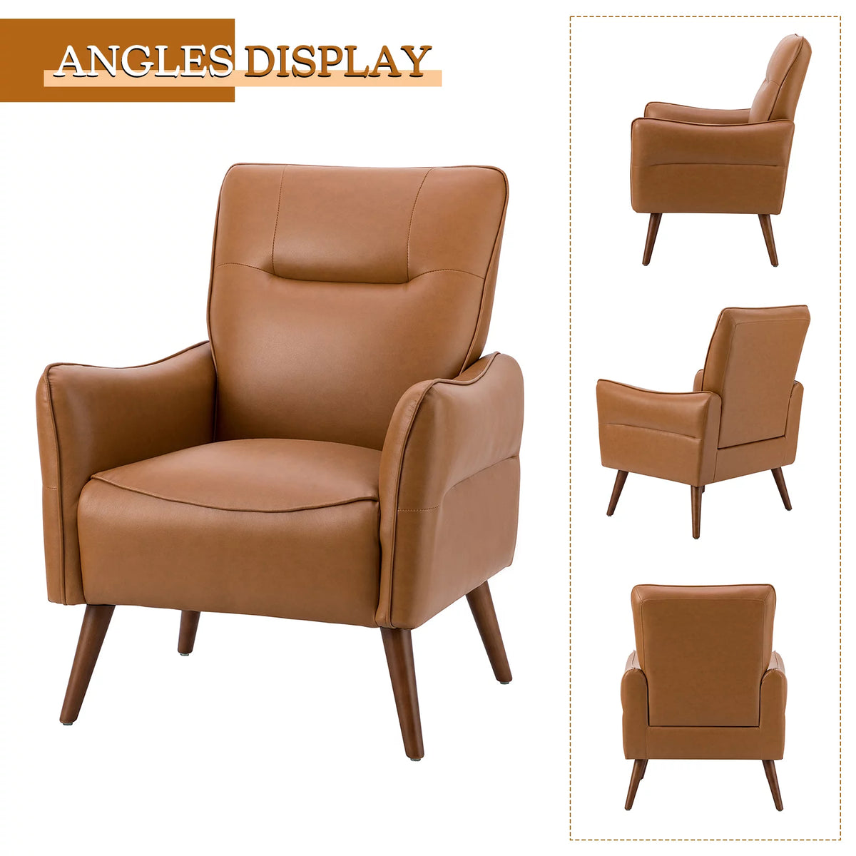 Faux Leather Tufted Accent Chair Set of 2 Wood Legs I2736