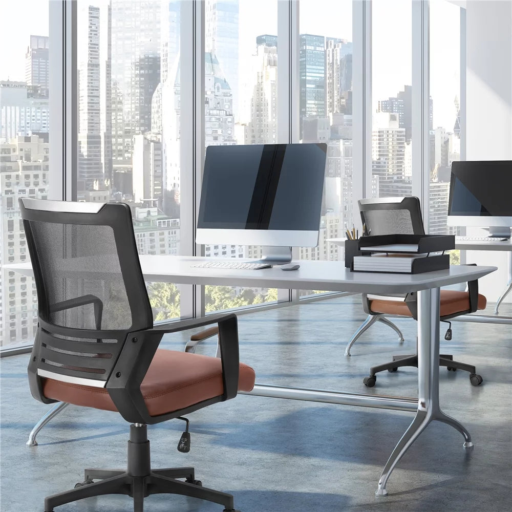 Brown Faux Leather Office Chair Set of 2 R6008