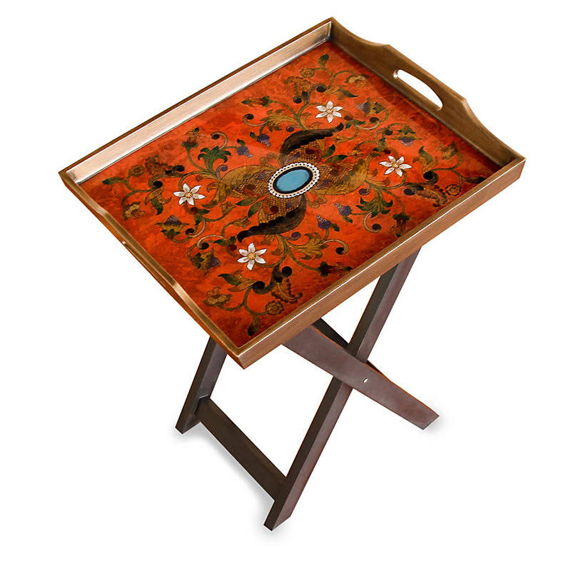 Reverse Painted Glass Folding Tray Table A55682