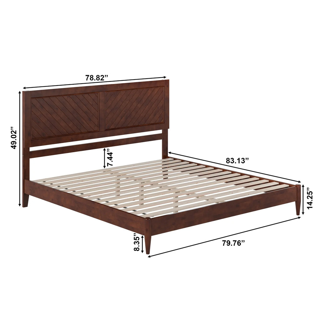 King Solid Wood Low Profile Platform Bed, Walnut A185