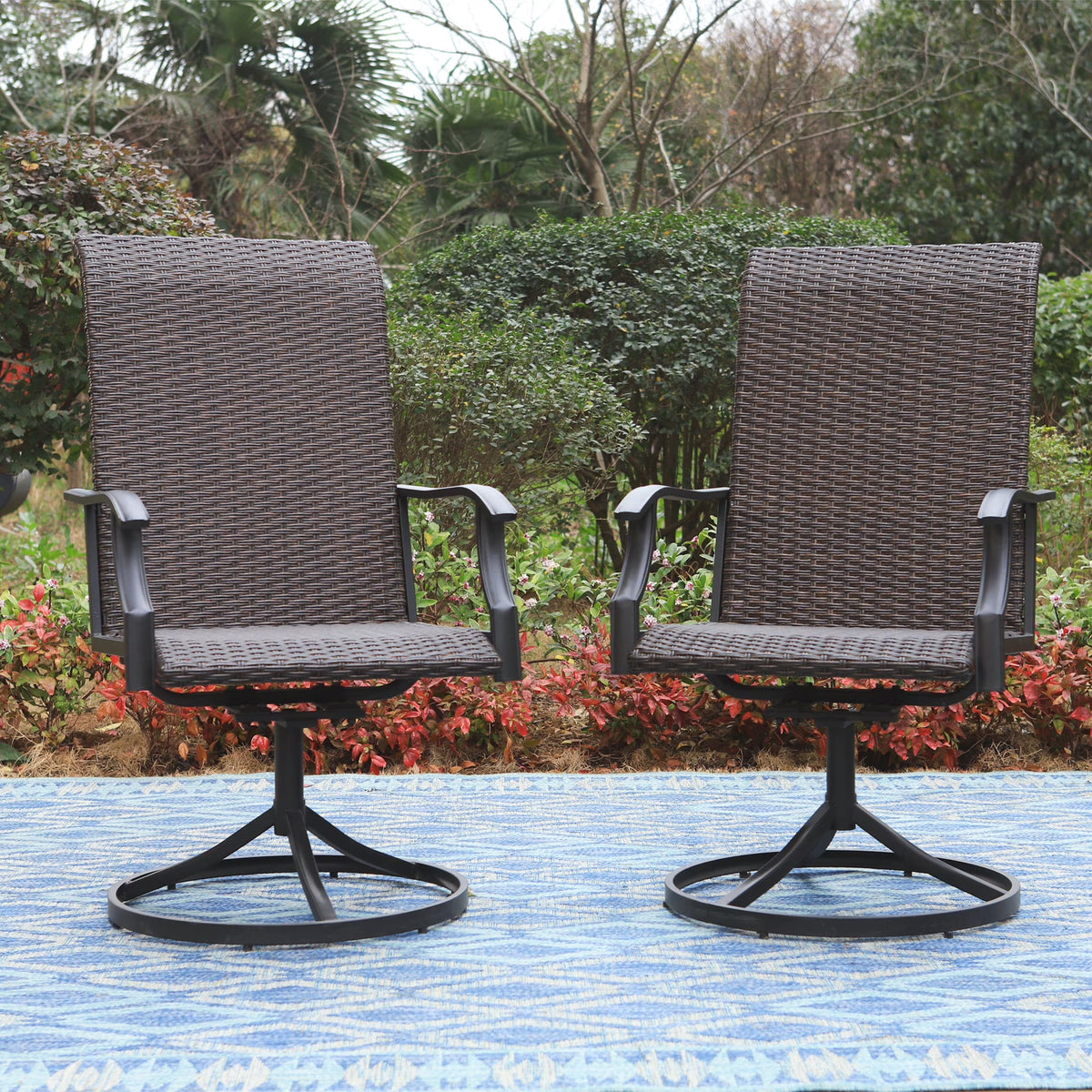Brown Wicker Swivel Patio Dining Chairs F3193