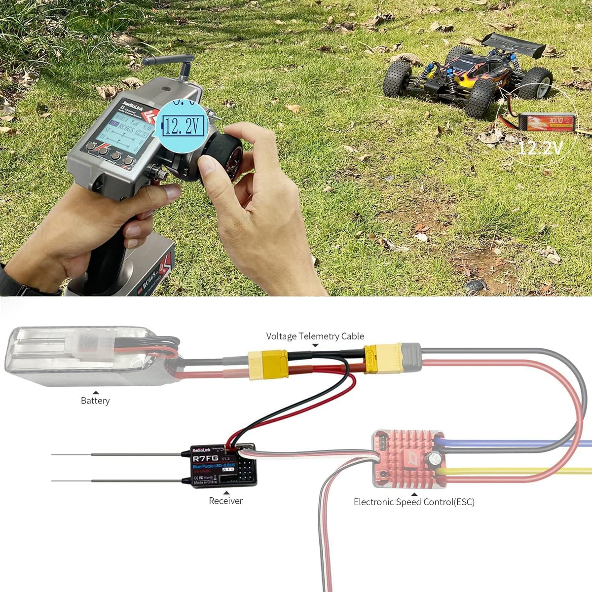 RC6GS V2 6CH RC Transmitter and Receiver R7FG 2.4g Gyro Two-Way Transmission Telemetry Receiver Radio Remote Controller L443