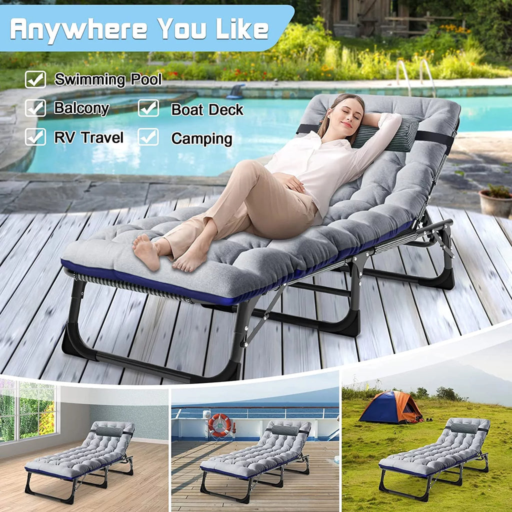 4-Fold Folding Camping Cot with Mattress and Pillow W5562