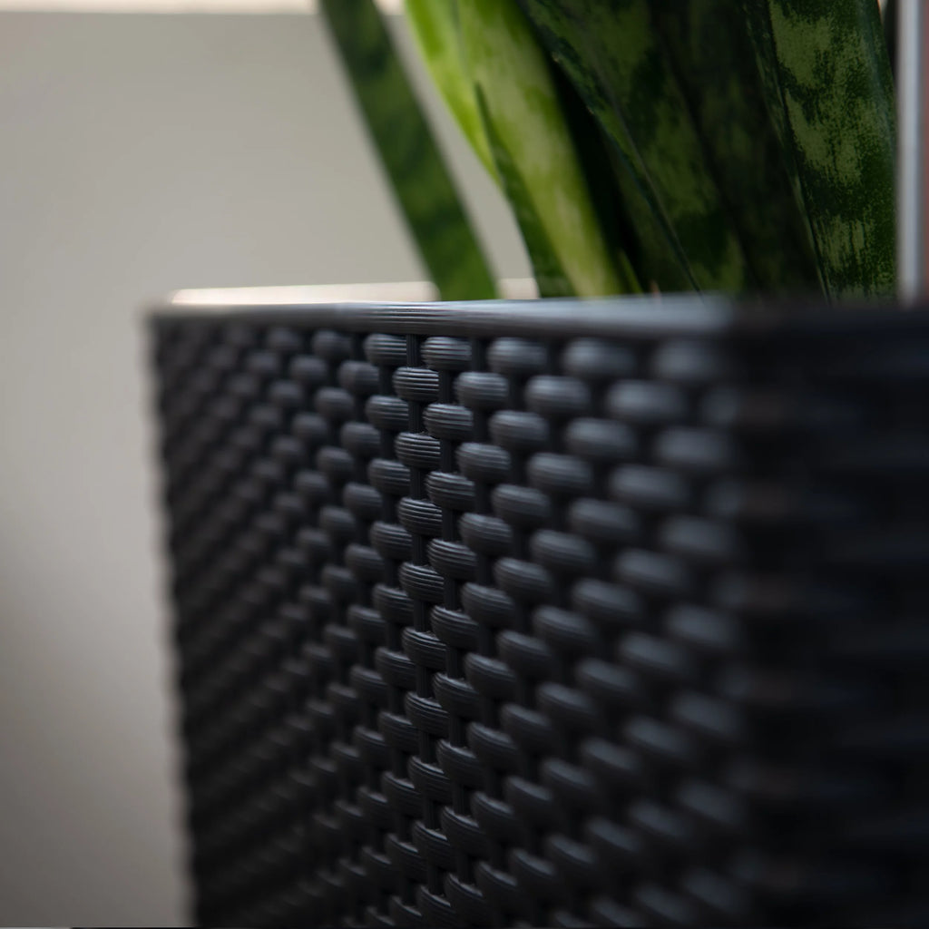 30" Black Rattan Self Watering Square Planter Pot X4230