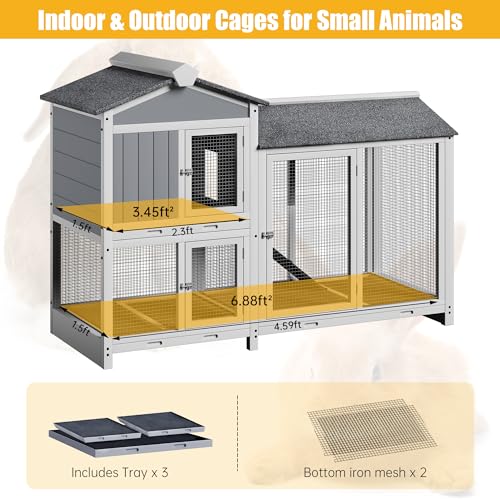 Grey 63" 2 Story Rabbit Hutch with Removable Trays B70404