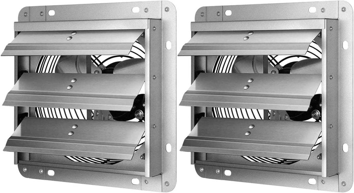 14 Inch Shutter Exhaust Fan Aluminum, 1650RPM, 1000 CFM, 2-Pack, Silver D373