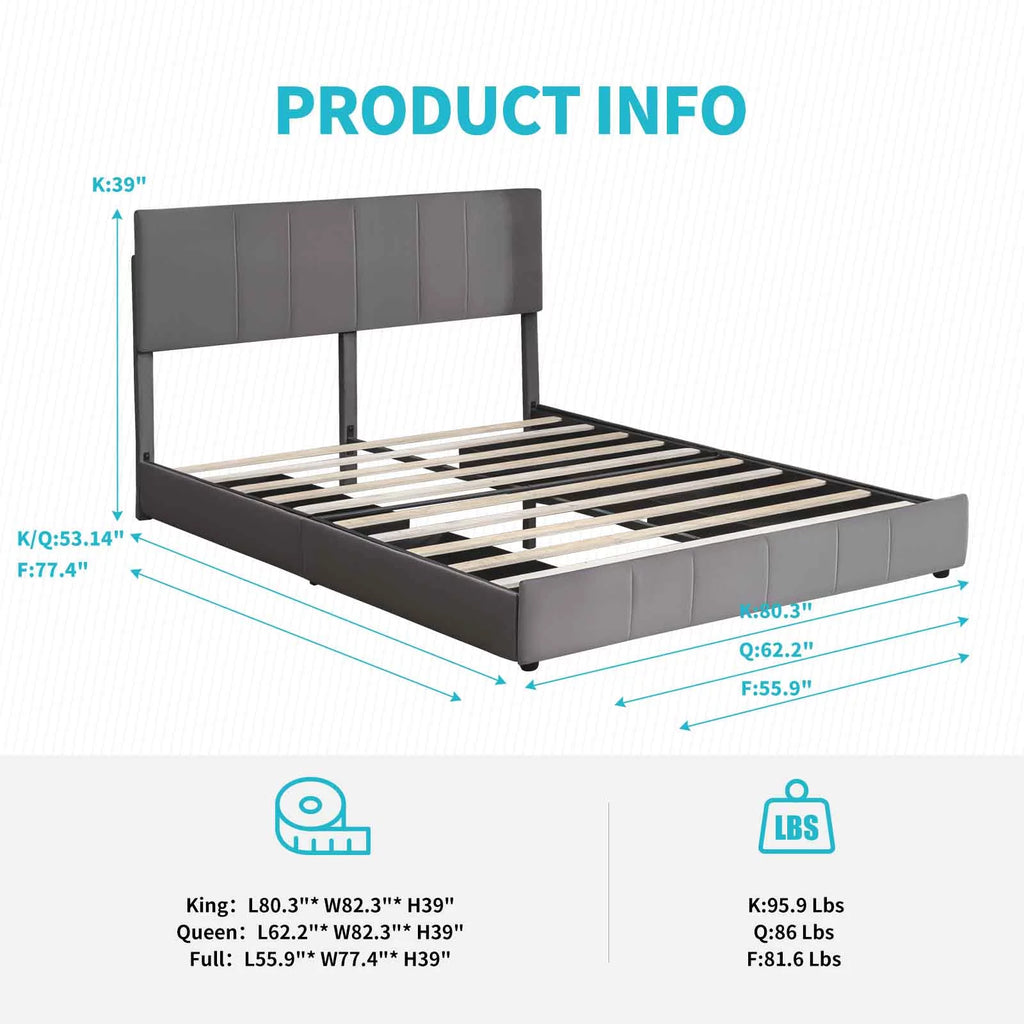 King Size Velvet Upholstered Platform Bed Frame with 4 Storage Drawers B904