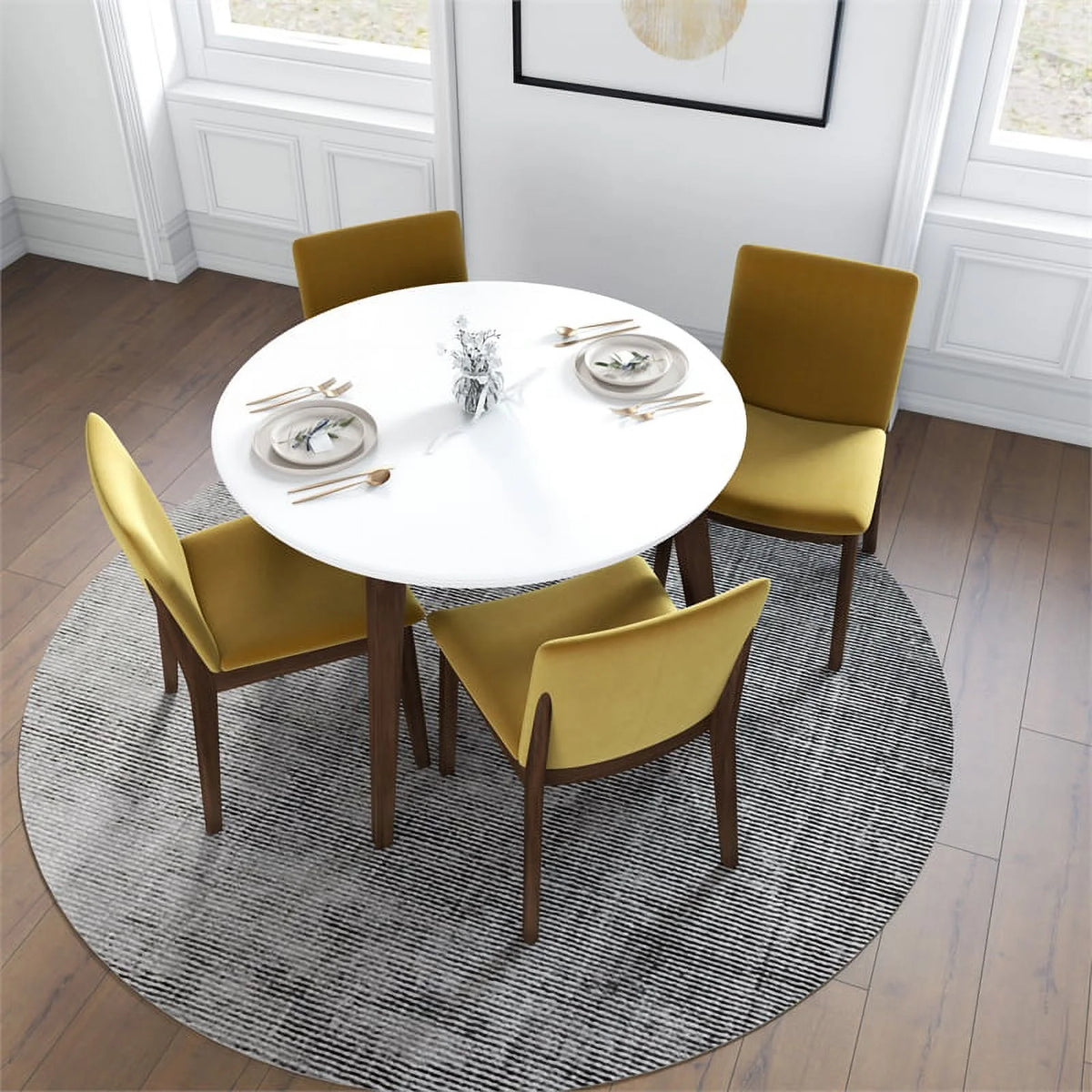 White Round Dining Table and 4 Chair Set P470