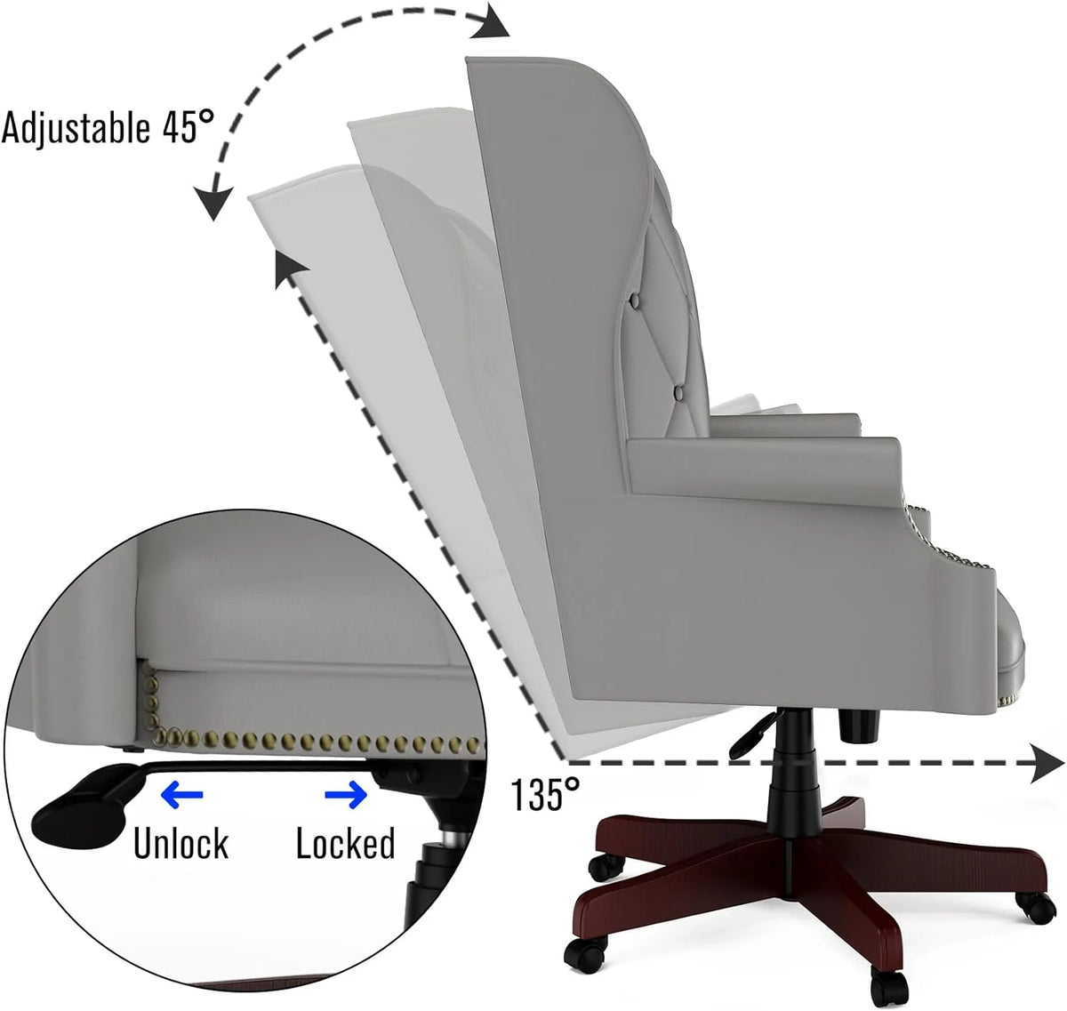 Gray High Back PU Leather Office Chair with Caster Wheels Z5928