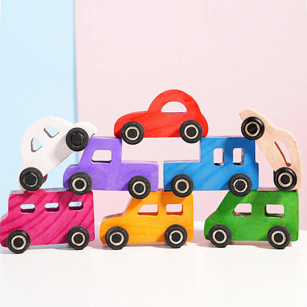 8Pcs Wooden Mini Car Building Blocks Stacking Balance Game X54110