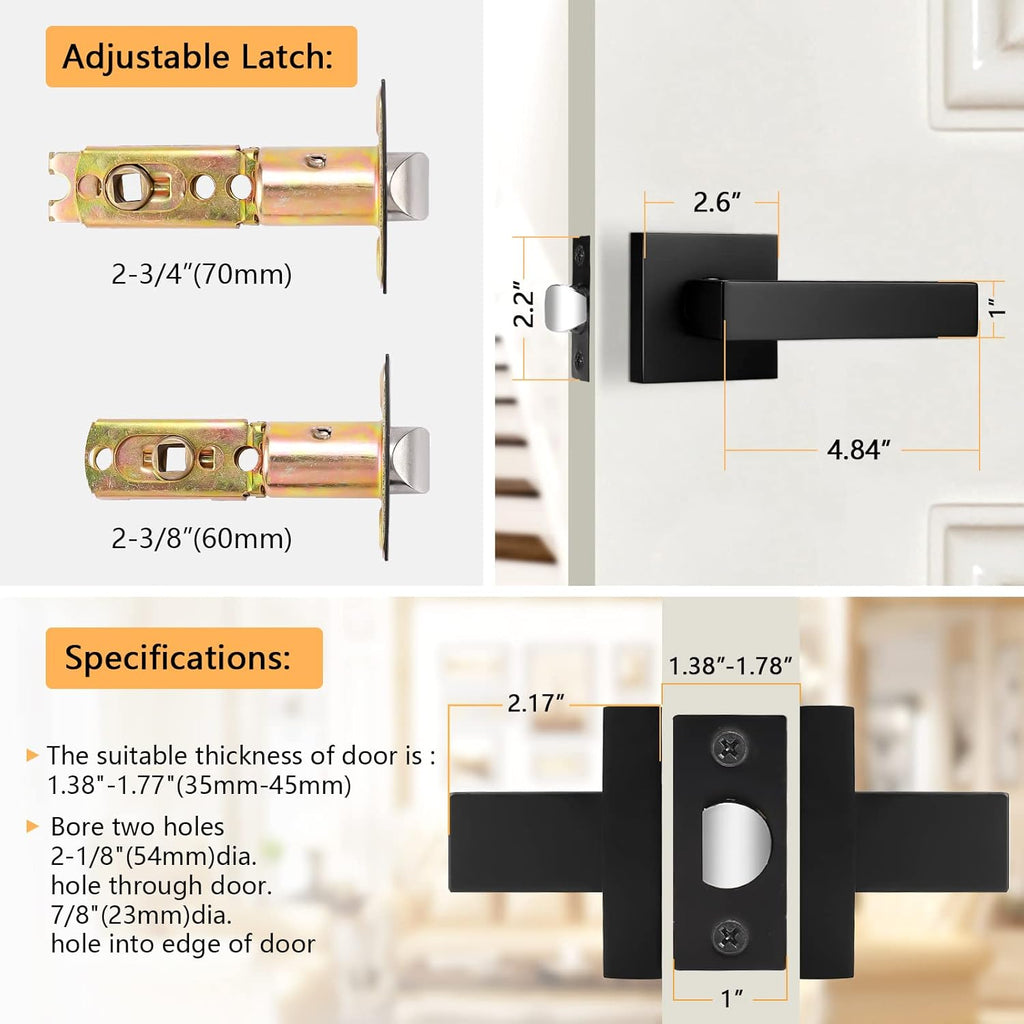 3 Pack Square Passage Door Levers in Matte Black Finish N915