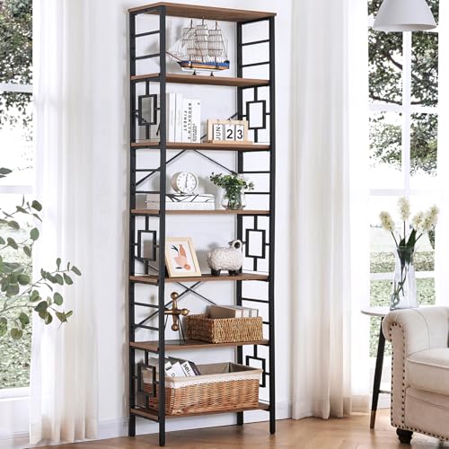 Brown 84 Inch 7 Tier Metal Bookshelf S5214