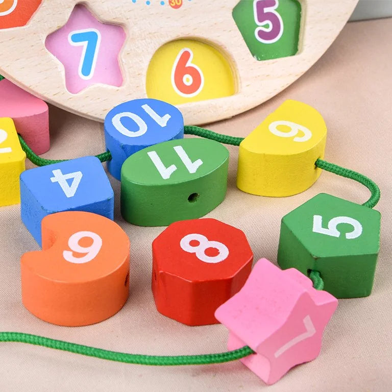 Wooden Shape Color Sorting Clock Toy Number Blocks Puzzle Stacking Sorter Jigsaw N31118