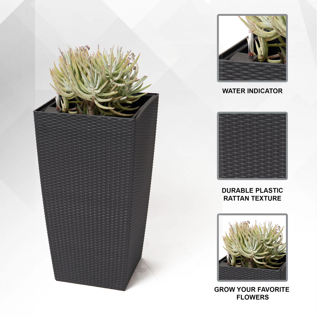 30" Black Rattan Self Watering Square Planter Pot X4230