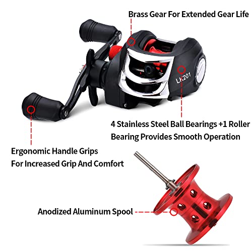 Fishing Rod and Reel Combo, Baitcasting Combo, 6 Foot 7 Foot 2-Piece, Fiberglass Wrapped Carbon Fiber Rod with EVA Handle V624673