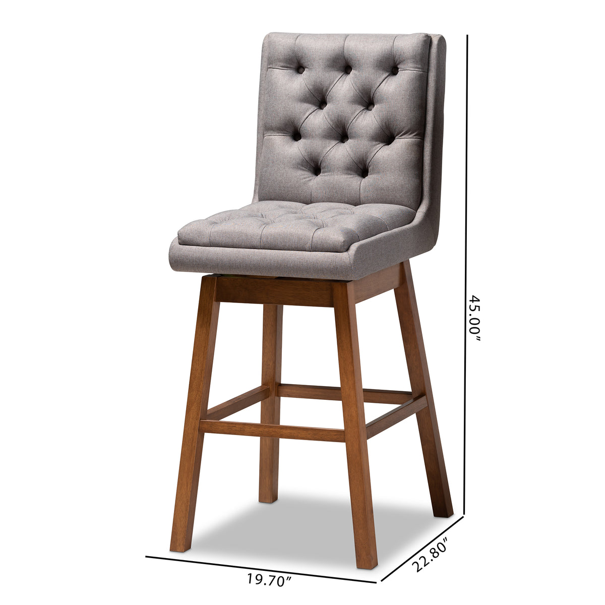 Grey Fabric Upholstered Walnut Brown Wood 2-Piece Swivel Bar Stool Set D64407