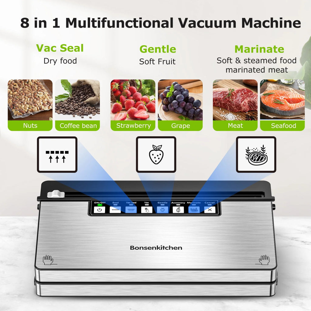 Stainless Steel 8-in-1 Vacuum Sealer with Built-in Cutter and Bag Storage E5215